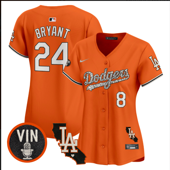 Women Los Angeles Dodgers #24 Bryant 2025 orange Limited Stitched Jersey->los angeles dodgers->MLB Jersey